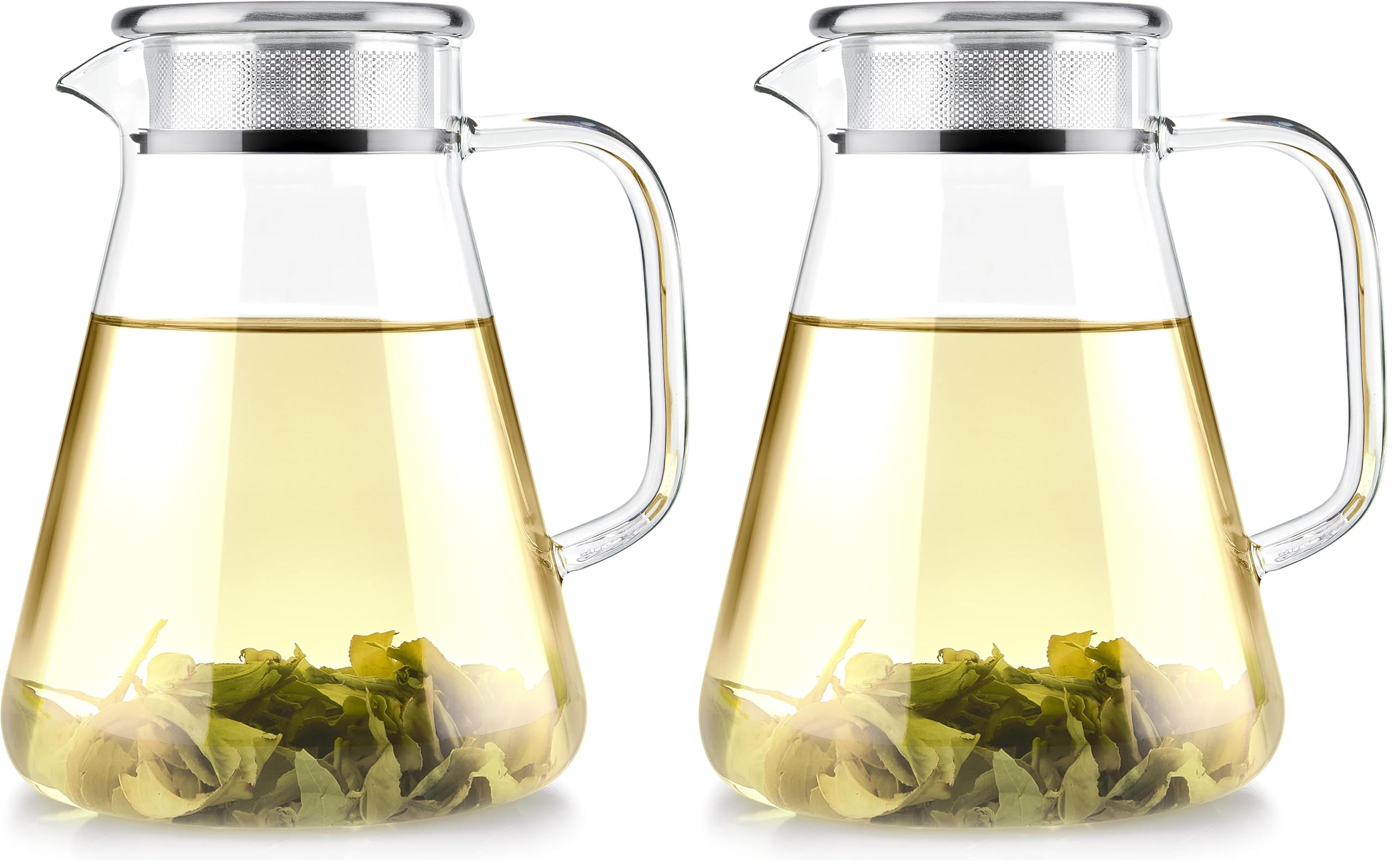 Teabloom One-Touch Tea Maker, 2-in-1 Teapot and Kettle with Stainless Steel Filter Lid for Loose Tea – Stain-Free Borosilicate Glass Teapot (40 Oz) – Tea Connoisseur's Choice (Pack of 2)