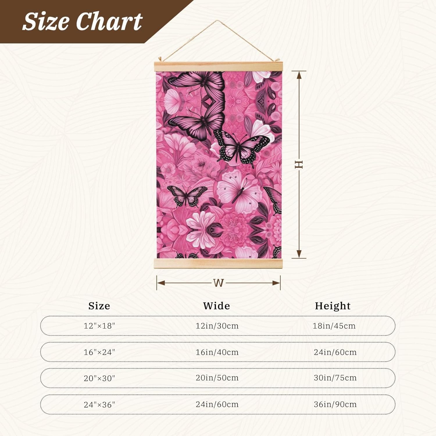 Pink Butterfly Seamless Tile Print Poster Hanger,Hanging Poster, Poster Frame,Wood Poster Hanger, For Wall Hanging