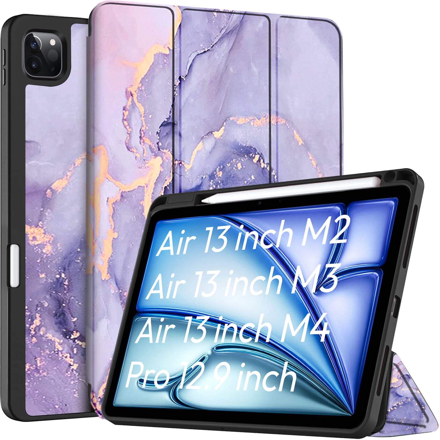 Robustrion Cover for iPad Air 13 inch M3/M2 (2025/2024) Cover Case/for iPad Pro 12.9 inch with Pencil Holder, Case Cover for iPad Air 13 inch [Auto Sleep Wake Support] - Marble Lilac-image-15