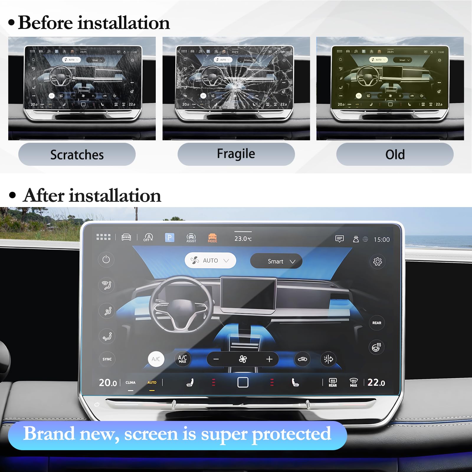 CDEFG Compatibel met VW Tiguan 3 2024 Life Elegance R-Line Goal navigatie beschermfolie gehard glas 9H krasbestendig 15 inch GPS displaybeschermfolie auto navigatie folie Tiguan 3 2024 accessoires