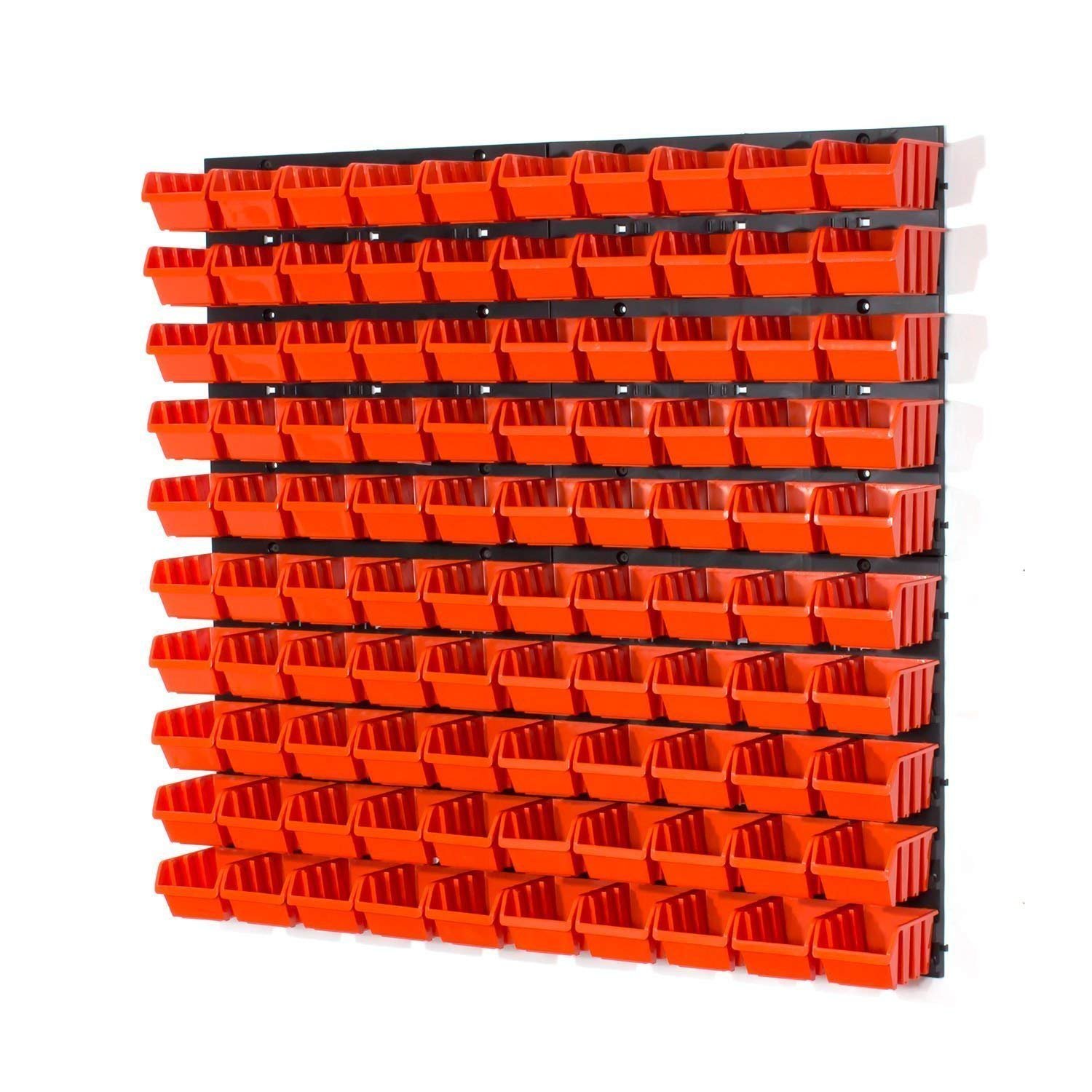 Set of 100 XS size IN-Box storage bins and wall mounted louvre