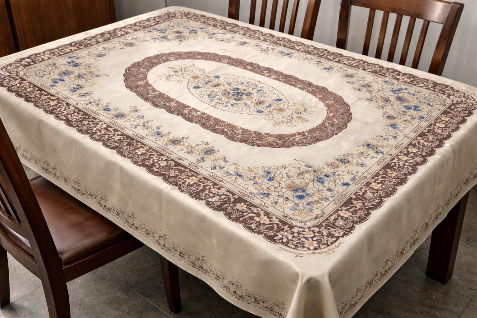 PVC fabric Dining Table Cover 4 seater waterproof ,Heat Resistant- Table Cloth for Dining Room and Outdoor Use - Durable and Stylish Table Cover for Home and Events - 60x36 Inches (GOLD)-picture-13