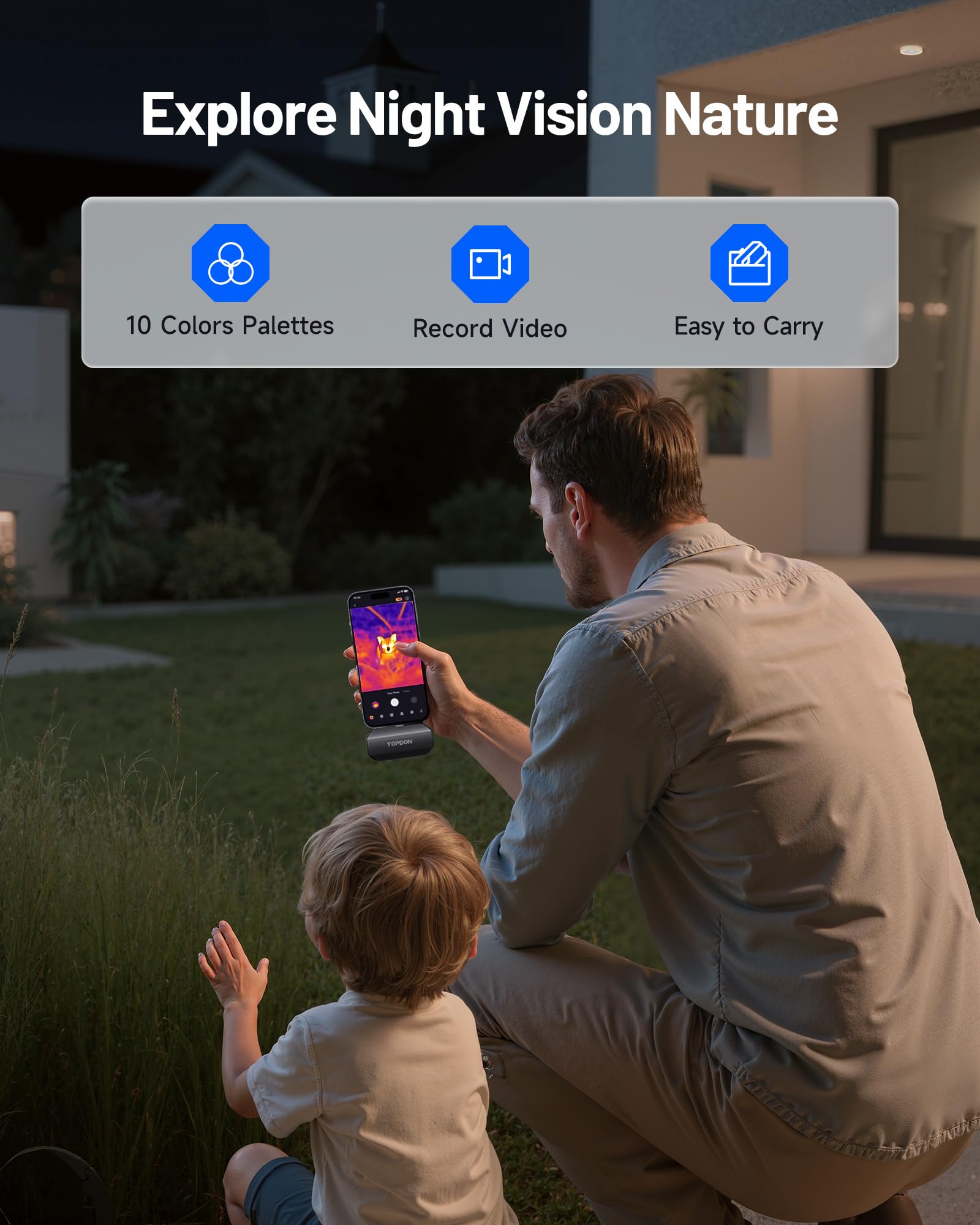 TOPDON Wärmebildkamera TC002C Duo für Android/iOS, 512 x 384 TISR hohe Auflösung, -20–550 °C, 25 Hz, für Smartphone/Tablet/PC, USB-C/Lightning, Infrarot kamera für Elektrik-, Leck- und HLK-Inspektion
