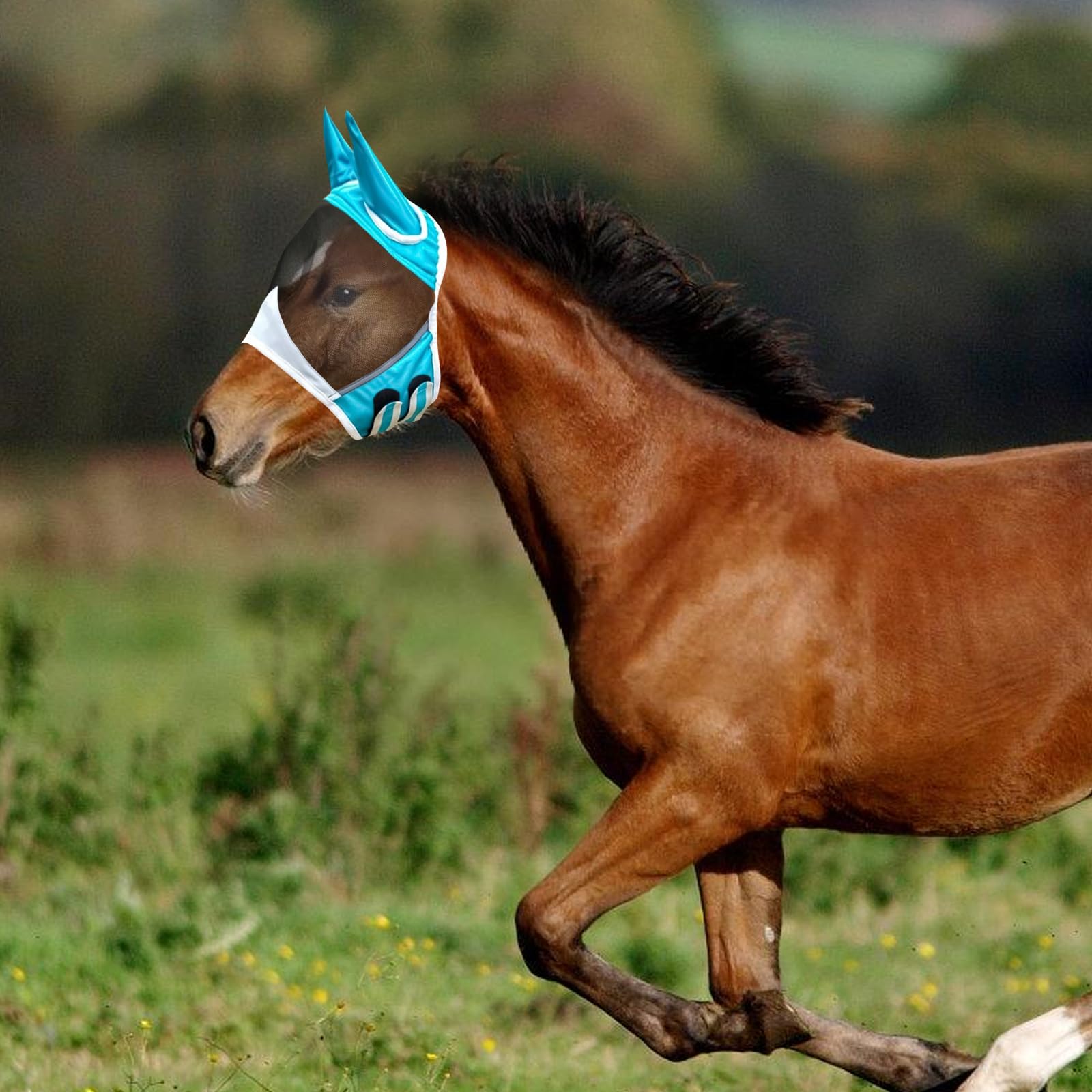 Máscara de mosca para caballo, protección UV con protección para las orejas, máscara de caballo con orejas, protección protectora, malla transpirable