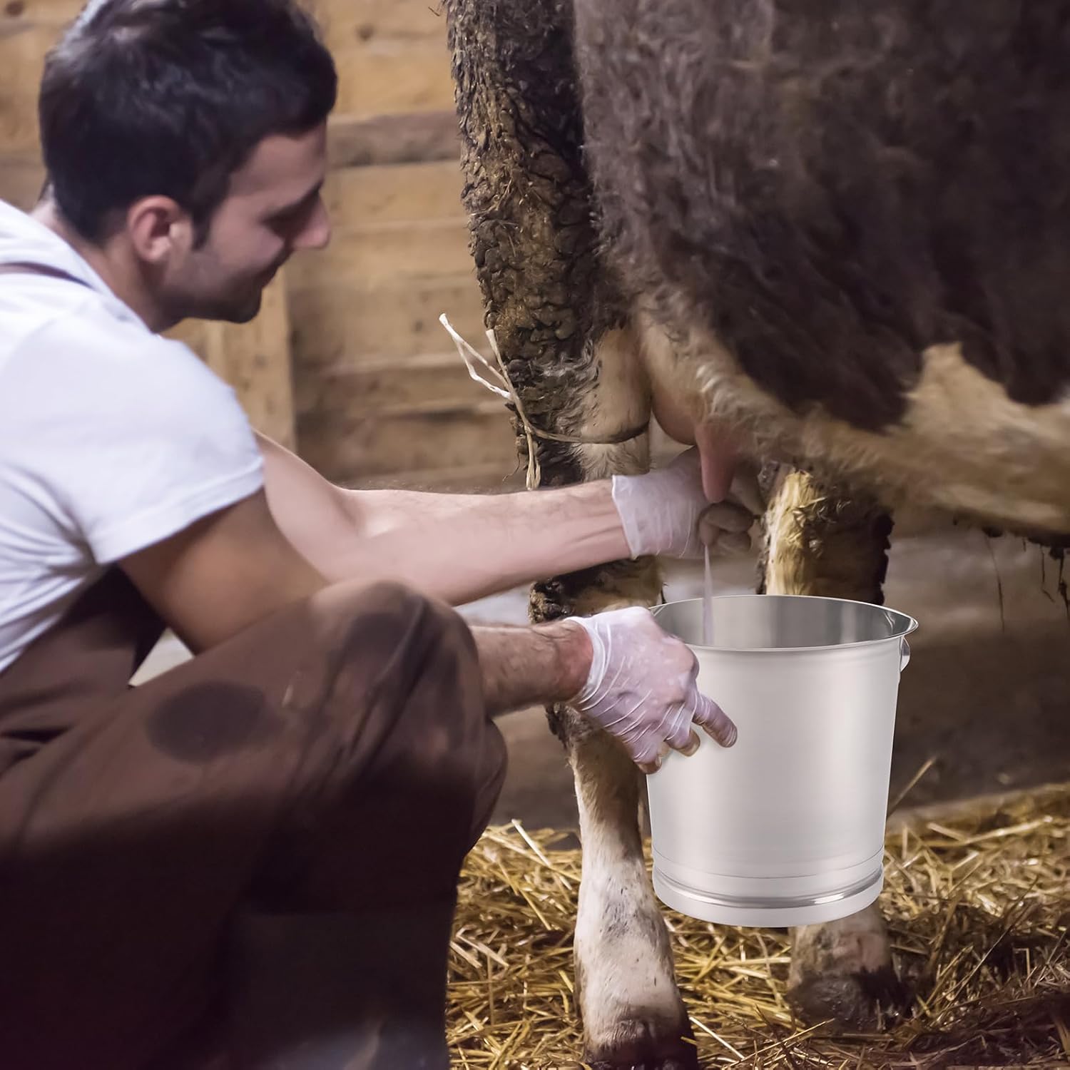 Milk Can, 304 Stainless Steel Milk Transport Cans Wine Pail Bucket Tote Jug Pot Oil Liquid Storage Barrel w/2 Handles Milk Container (14.8QT)