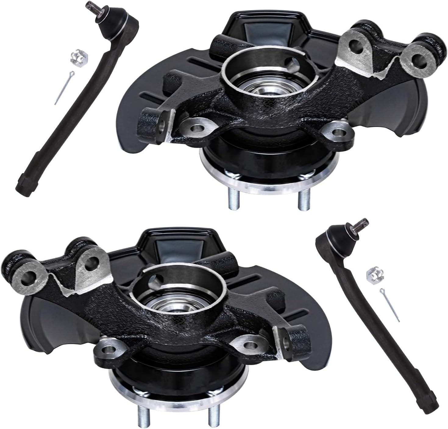 Detroit Axle - Front Steering Knuckles with Wheel Hub Bearings Outer Tie Rod Ends Replacement for 2007-2012 Hyundai Elantra w/4-Wheel ABS