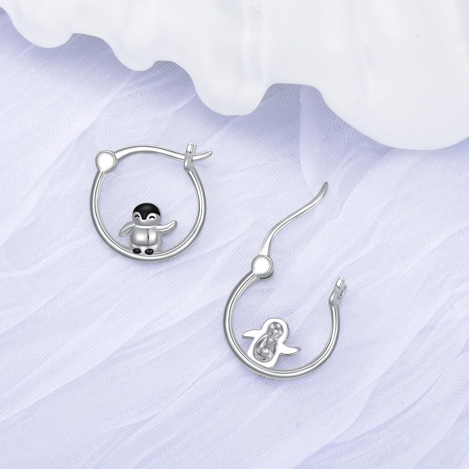 KZX Penguin Earrings for Women 925 Sterling Silver Penguin Hoop Earrings Cute Penguin Animal Jewelry Gift for Women - Image 3