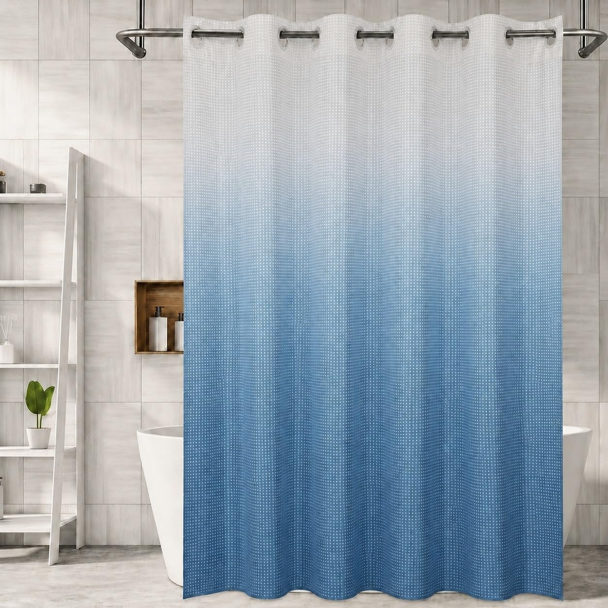 HOMETHREADS Embrace Luxury with Our 6-Feet Long Premium Polyester Shower Curtain with 12 Hooks for a Lavish Bathroom Ambiance | Stylish, Splendid, and Perfectly Sized (Grey_Leaf, 180x200cm) — Amazon image 7