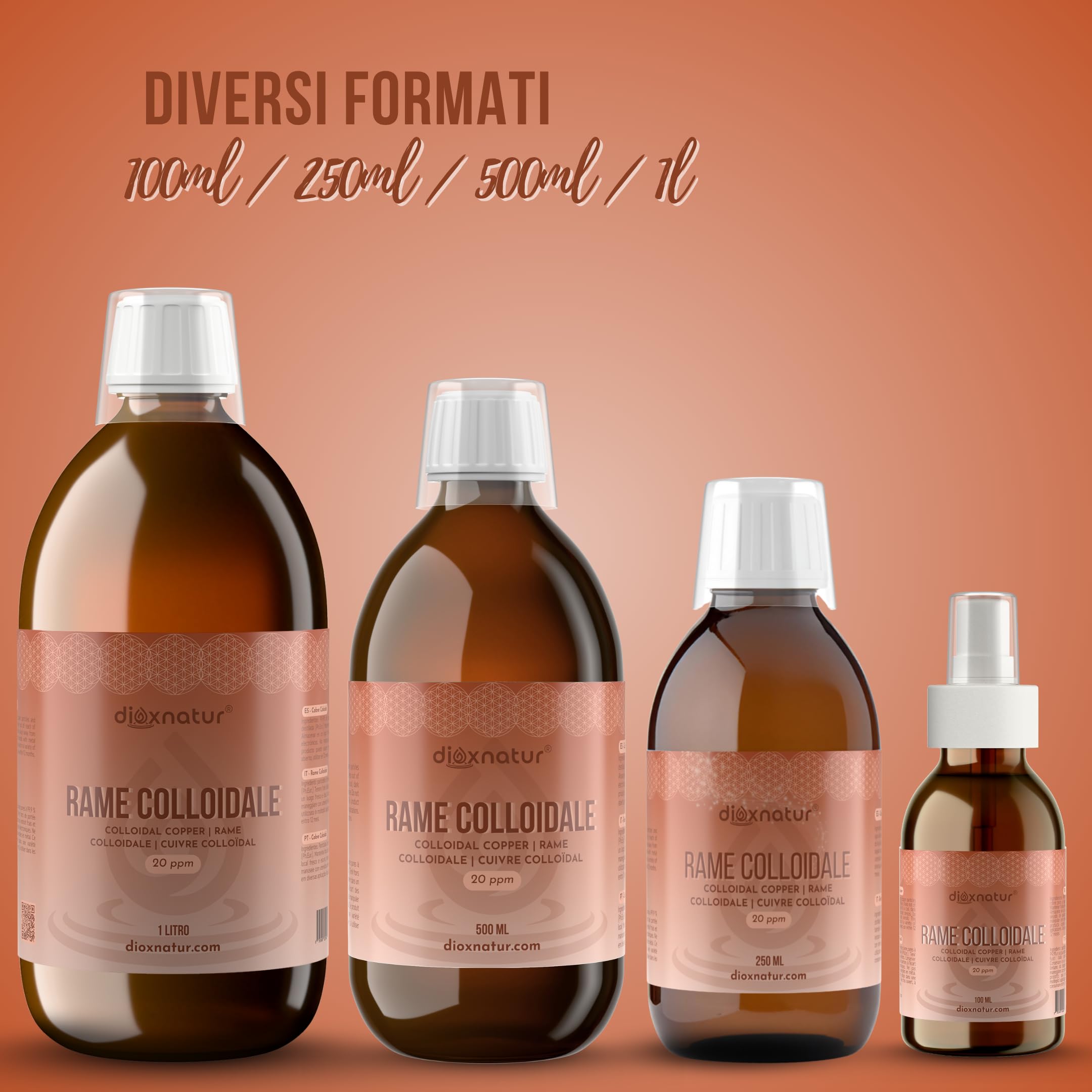 Rame colloidale 250 ml - Soluzione liquida 20 ppm - Purezza 99,99%