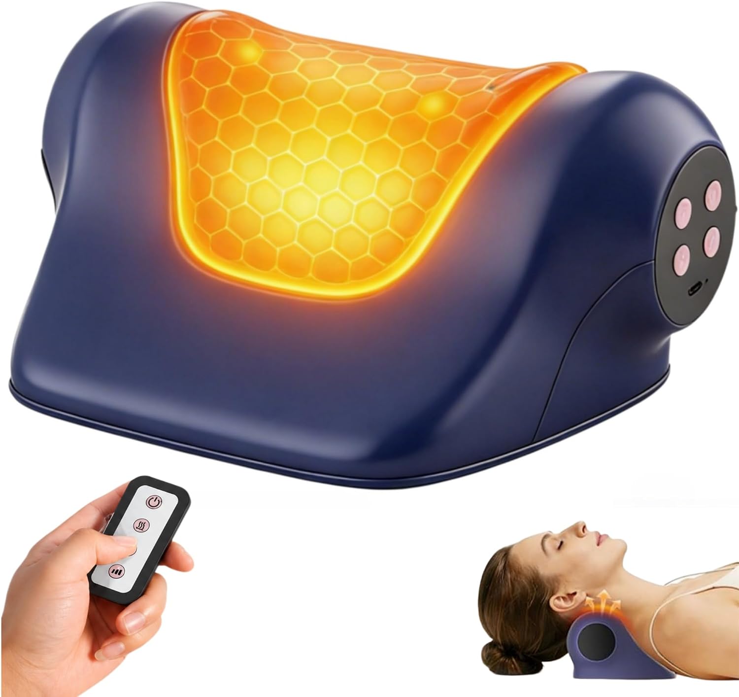 Neck Massager with Heat, Red Light & Vibration Adjustable, Heated Neck Stretcher with 3 Modes, Cervical Traction Device for Pain Relief & Muscle Relaxation, Gift for Women Men