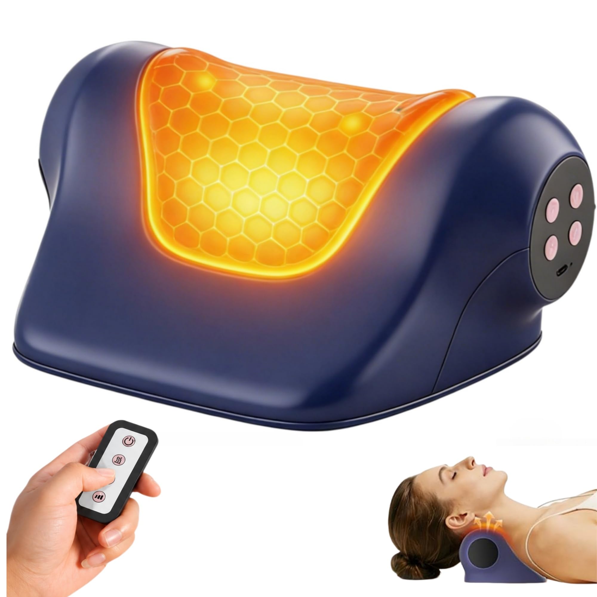 Nackenmassagegerät Kissen, Nacken-Traktionsgerät, Tragbarer Nackendehner mit Wärme, 3 einstellbare Modi Zervikale Traktionsgerät Geeignet zur Schmerzlinderung