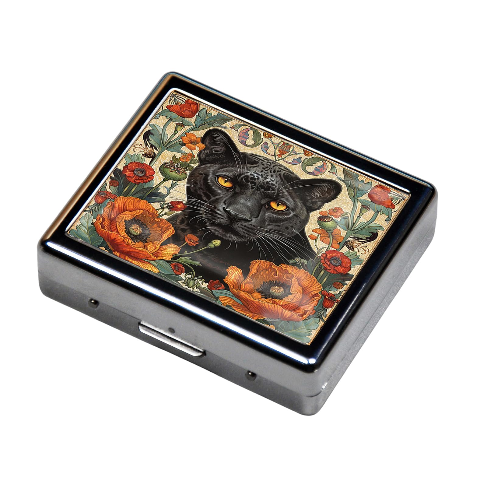 Pilulier mignon et portable en métal - 8 compartiments, finition chromée élégante, idéal pour les voyages et un usage quotidien (Black Panther Art)