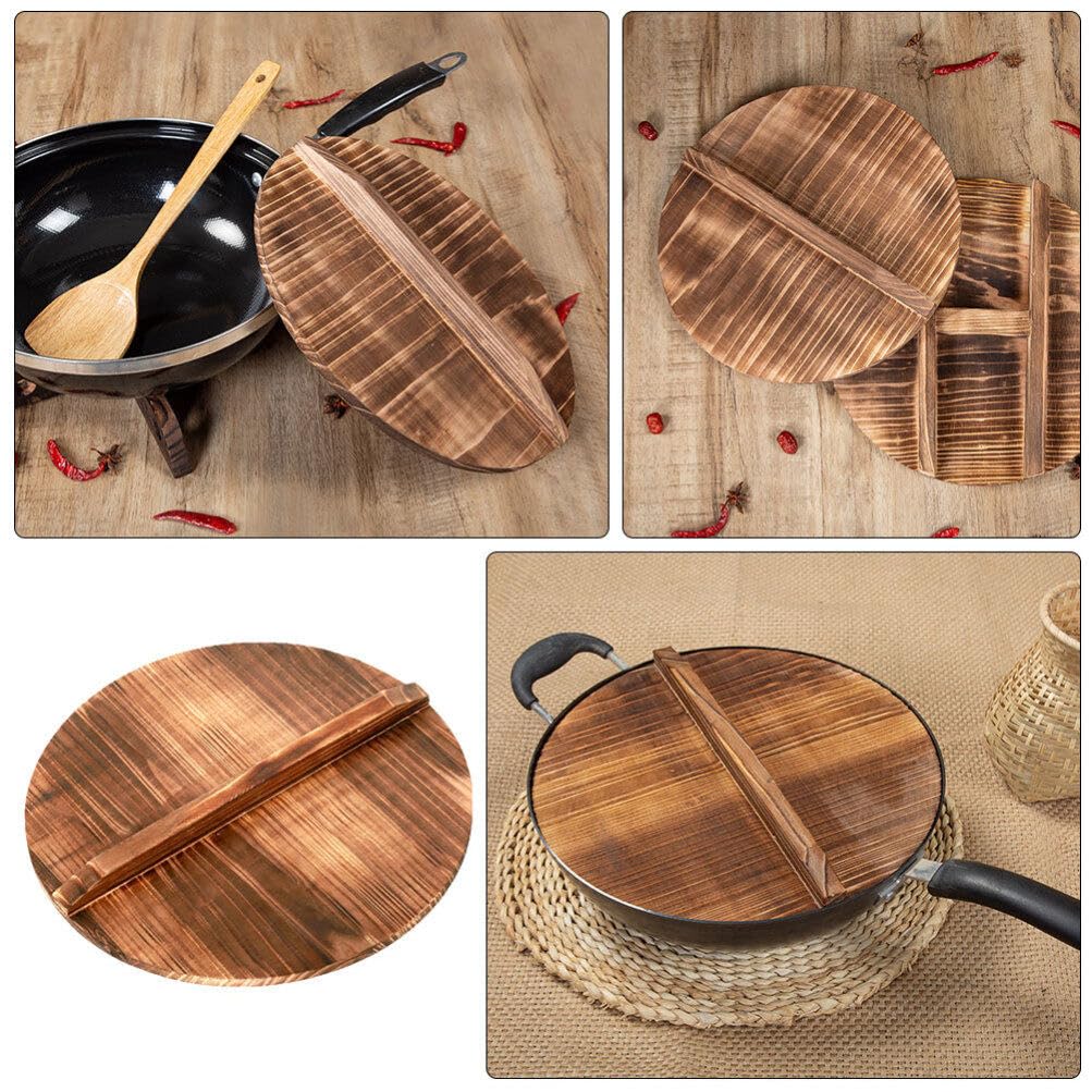 Wok Deksel 35 cm Houten Koekenpan met Handvat