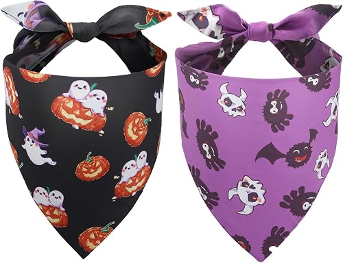 Goherii Halloween Dog Bandanas 2 Pack, XL Adjustable Fall Dog Bandanas