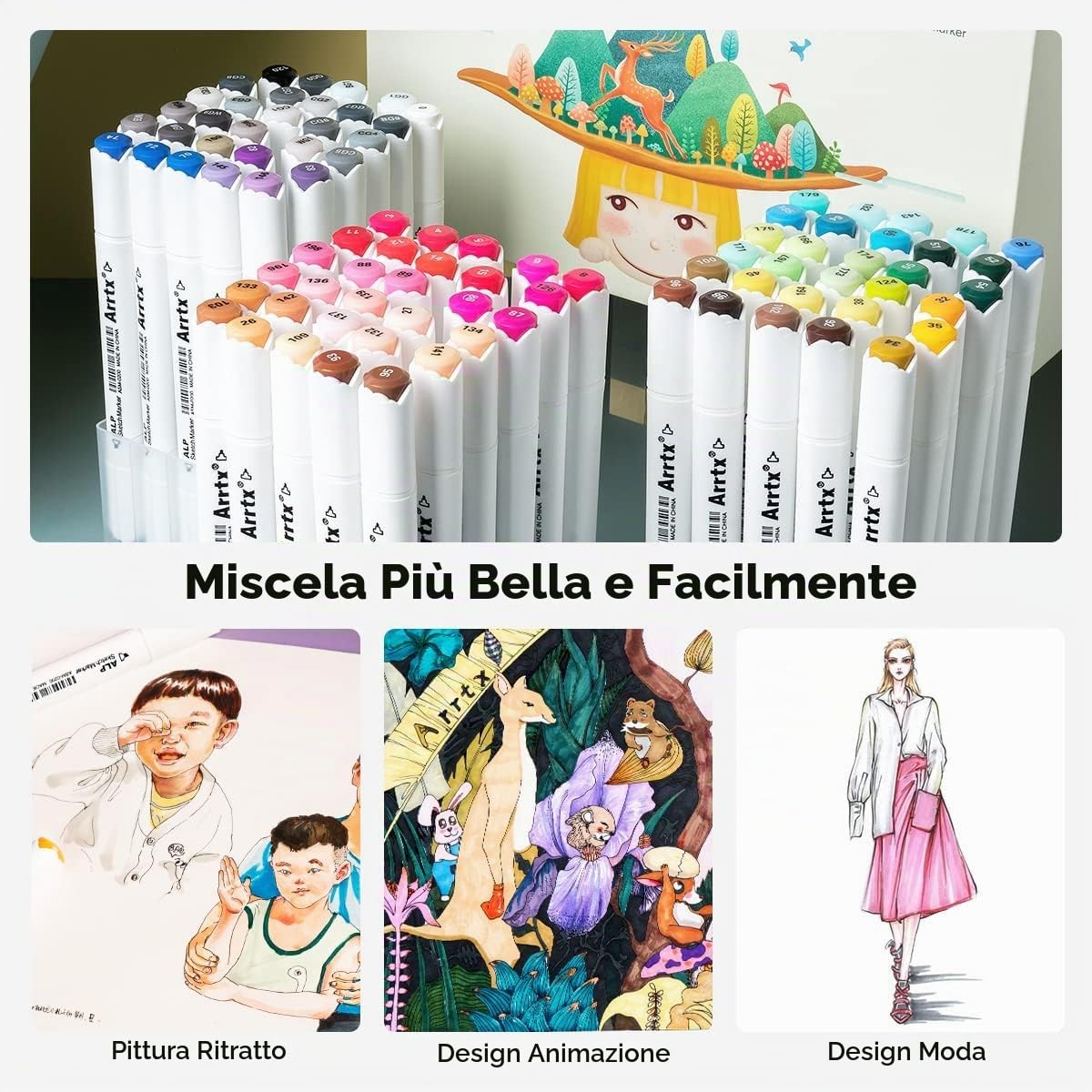 Arrtx ALP 90 Pennarelli Indelebili a doppia Punta, Evidenziatori con Borsa da Trasporto per Colorare, Dipinti, Evidenziare e Sottolineare per artistici, adulti e bambini