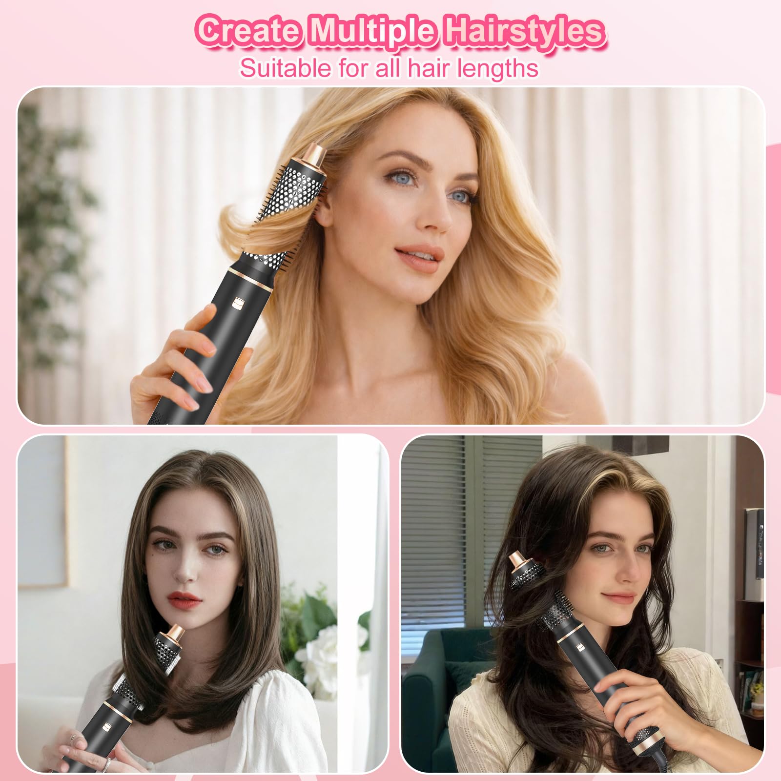 Dryhsip Brosse Soufflante 5 en 1, Brosse Chauffante Brushing et Air Styler avec Têtes Amovibles (fer Friser, Volumatrice, Lissante, Boucleur), de Voyage Légers pour Femmes et Hommes (Matte)