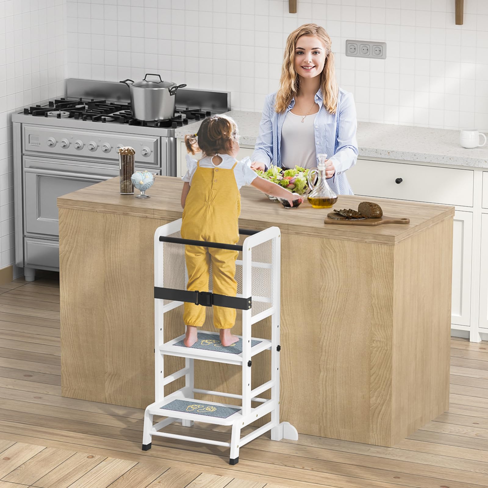 Learn N Explore, torre di apprendimento per bambini, in ferro, 3 livelli, sgabello regolabile in altezza, in legno, stabile e robusto, torre di apprendimento Montessori a partire da 1 anno