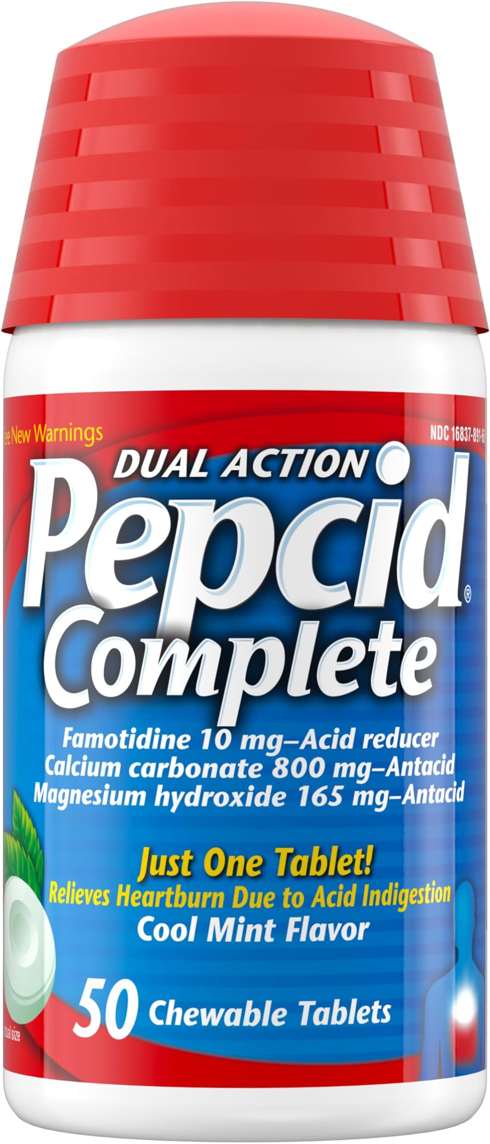 Complete Acid Reducer + Antacid Chewable Tablets, Heartburn Relief, Mint, 50 ct