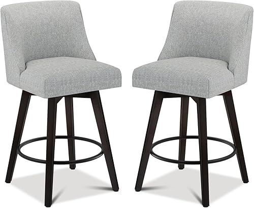Juego de 2 taburetes de bar giratorios, taburetes tapizados modernos de altura de mostrador, taburetes de 26 pulgadas de altura con respaldo, tela