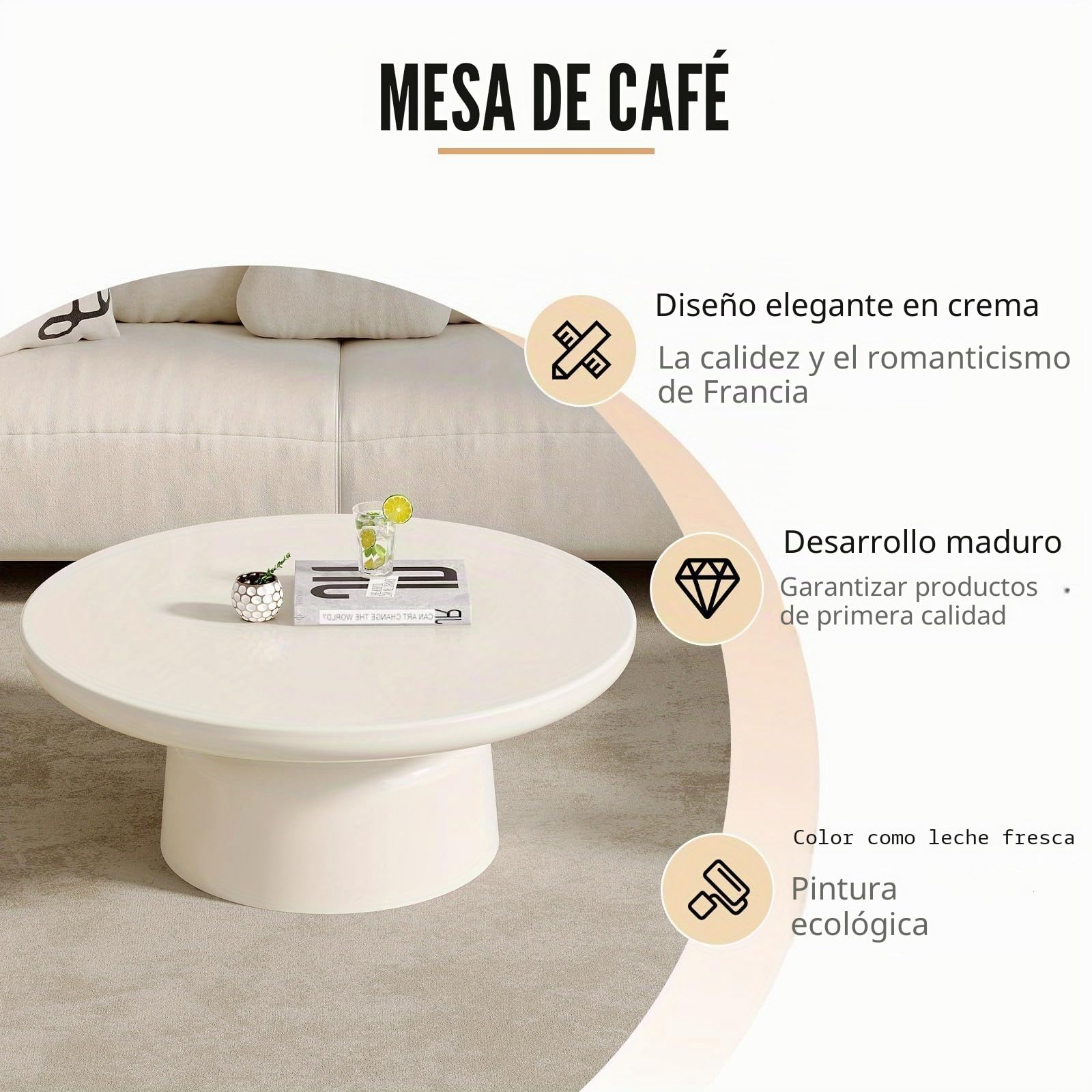Guyii Moderna mesa de centro redonda blanca – para café, sofá, salón, auxiliar, sala de estar y oficina