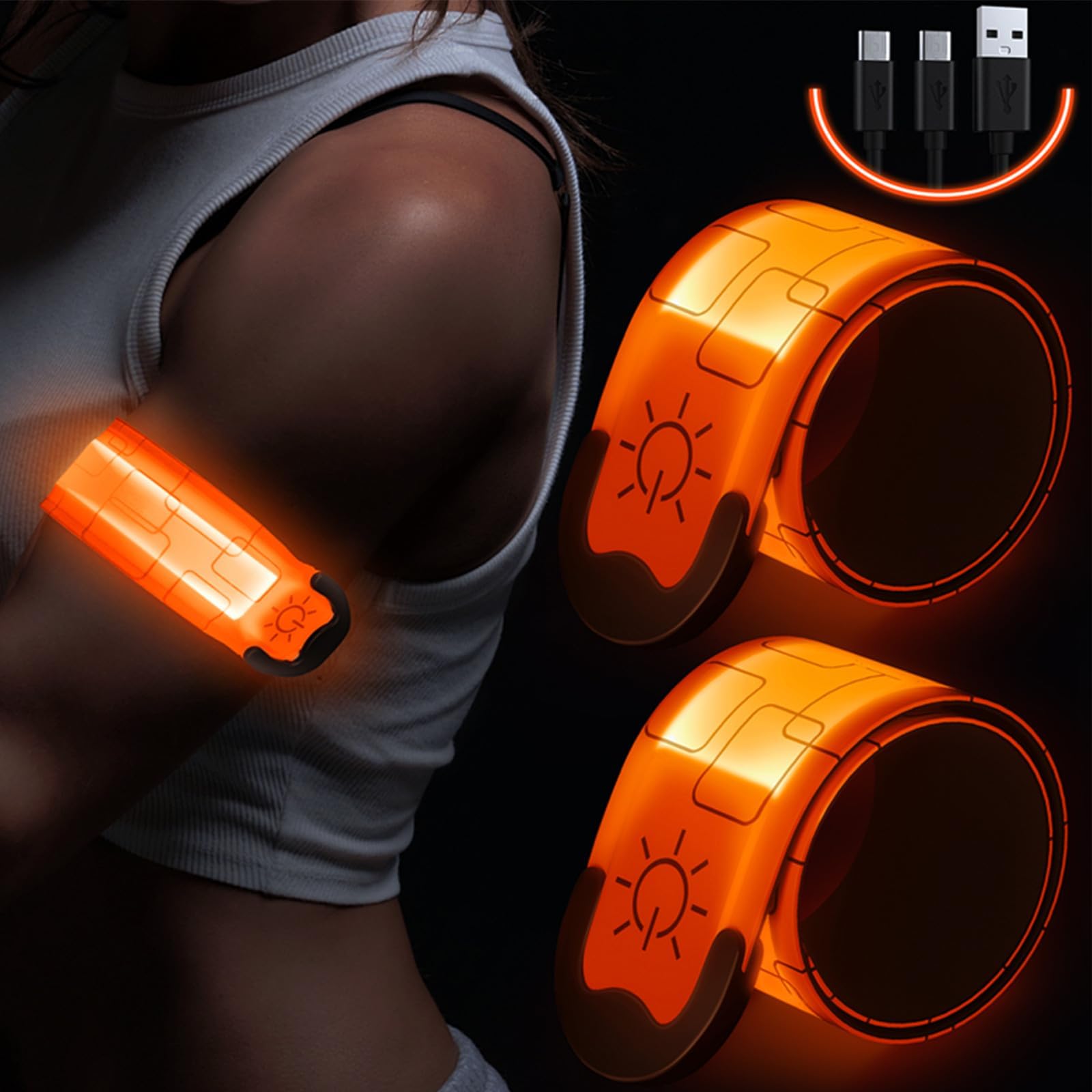 Simket Rechargeable LED Armbands for Running(2Pack),Reflective Running Bands, High Visibility Light Up Armbands for Runners, Bikers, Walkers, Pet Owners
