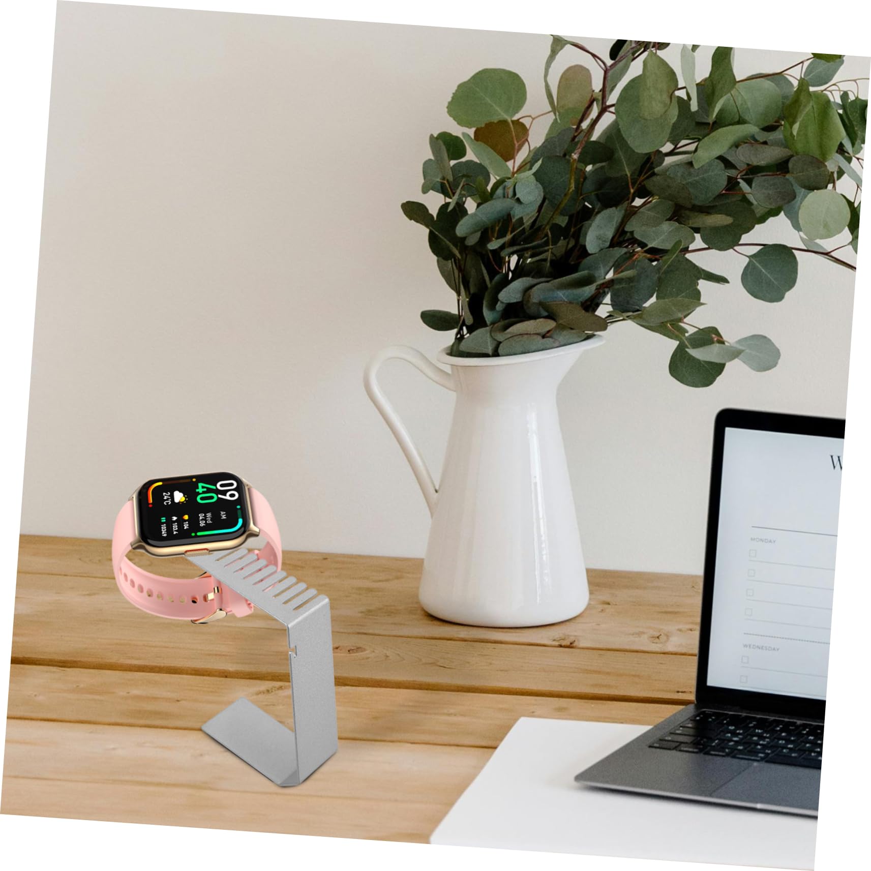 Supporto di Ricarica per Smartwatch con Supporto per Cinturino, Argento | Acciaio Inossidabile, Base da Scrivania, Finitura Curata e Uso Semplice