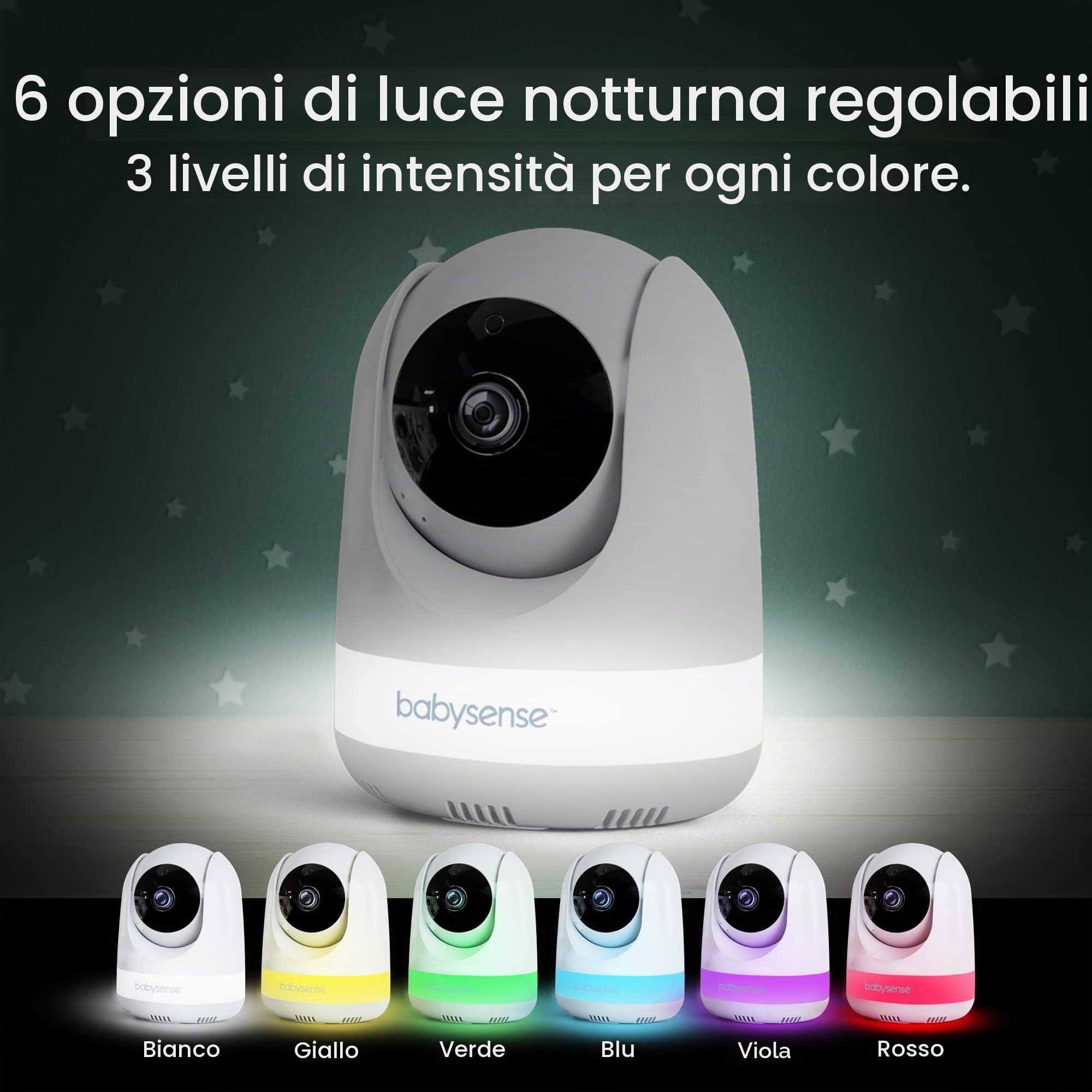 Babysense Telecamera aggiuntiva per video baby monitor MaxView, audio talkback bidirezionale, visione notturna, luce notturna RGB, ninne, monitoraggio della temperatura