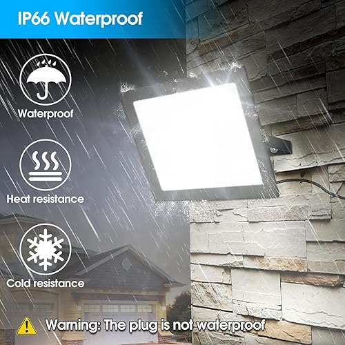 Miniatura 5 de Yolovis Flood Lights Outdoor,100W 10000LM Super Bright LED Work Light,IP66 Waterproof Security Light,Outside Floodlight for Garage,6000K White,2 Pack