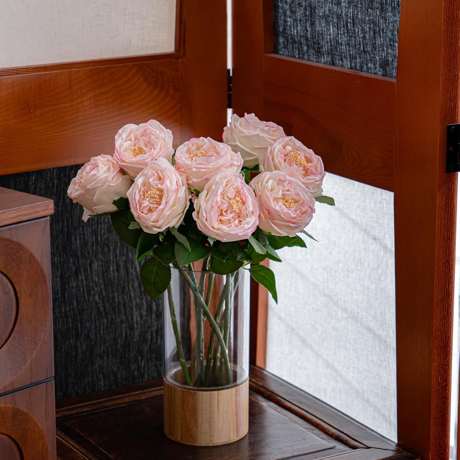 Soft Touch Artificial Roses and Peonies, 4 Stems Faux Latex Flowers for Vase, Home Wedding Decor - Lifelike Pink Fake Flowers for Centerpieces, Living Room, Valentine's Day