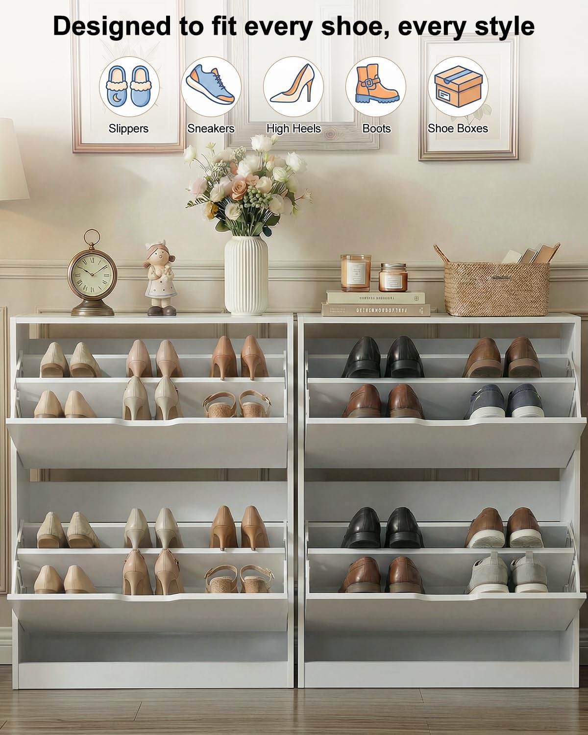 Shoe Cabinet, Narrow Freestanding Shoe Organizer for Hallway or Living Room