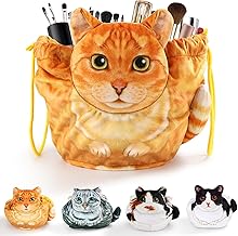 Drawstring Cosmetic Bag Cat Pattern Cosmetic Bag Horizontal Cosmetic Bag for Women Girls Travel Makeup Bag, Orange Cat, Cosmetic Bag