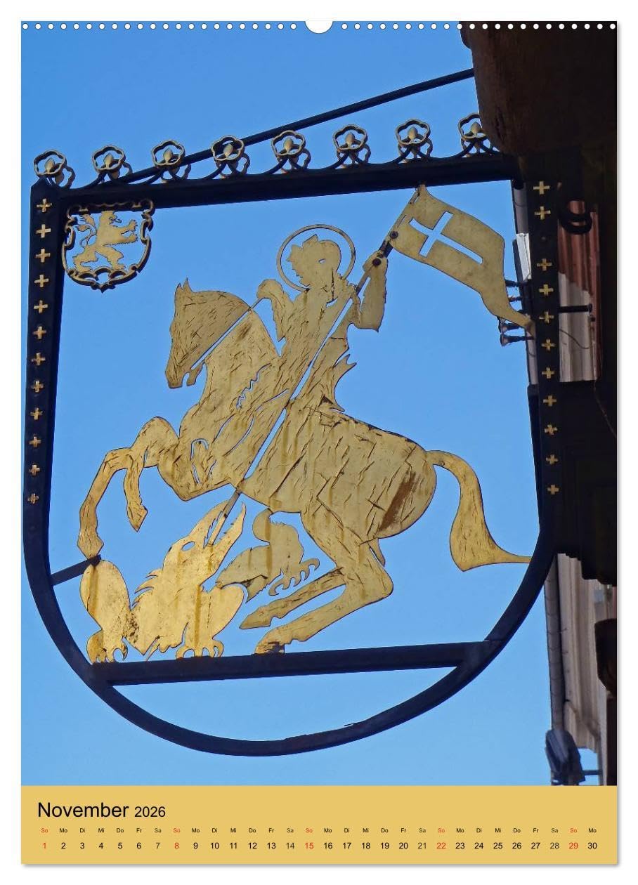 Meisterliche Schmiedekunst (Wandkalender 2026 DIN A2 hoch), CALVENDO Monatskalender: Zunftschilder oder Ausleger sind schmückende Kunstwerke mit ... meist an Fachwerkhäusern. (CALVENDO Orte)
