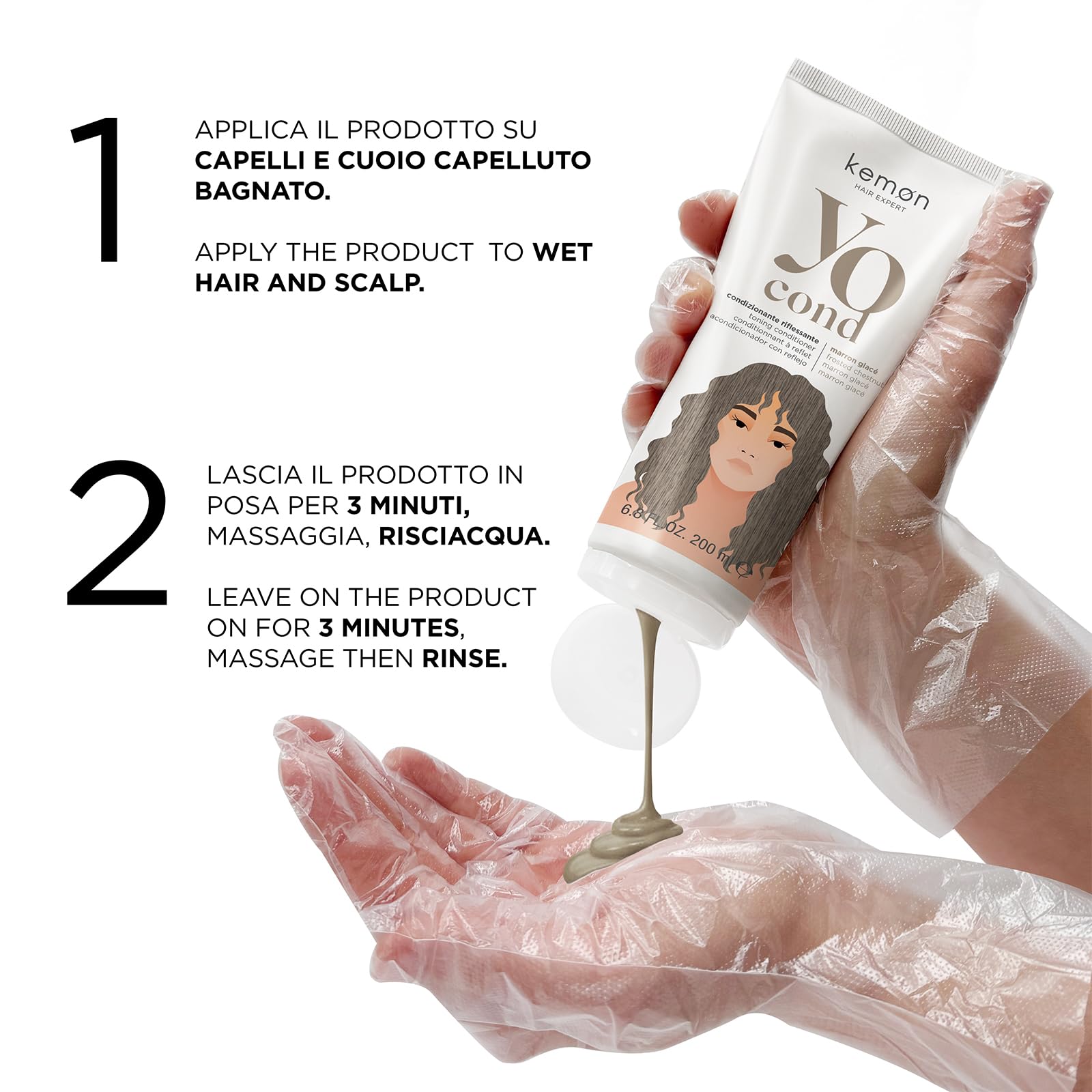 Kemon Yo Cond Marron Glacé - Maschera Riflessante Professionale con Formula YoVeg e Velian Complex, Nutre e Illumina i Capelli in 3 Minuti, 88% Ingredienti Naturali, 200 ml