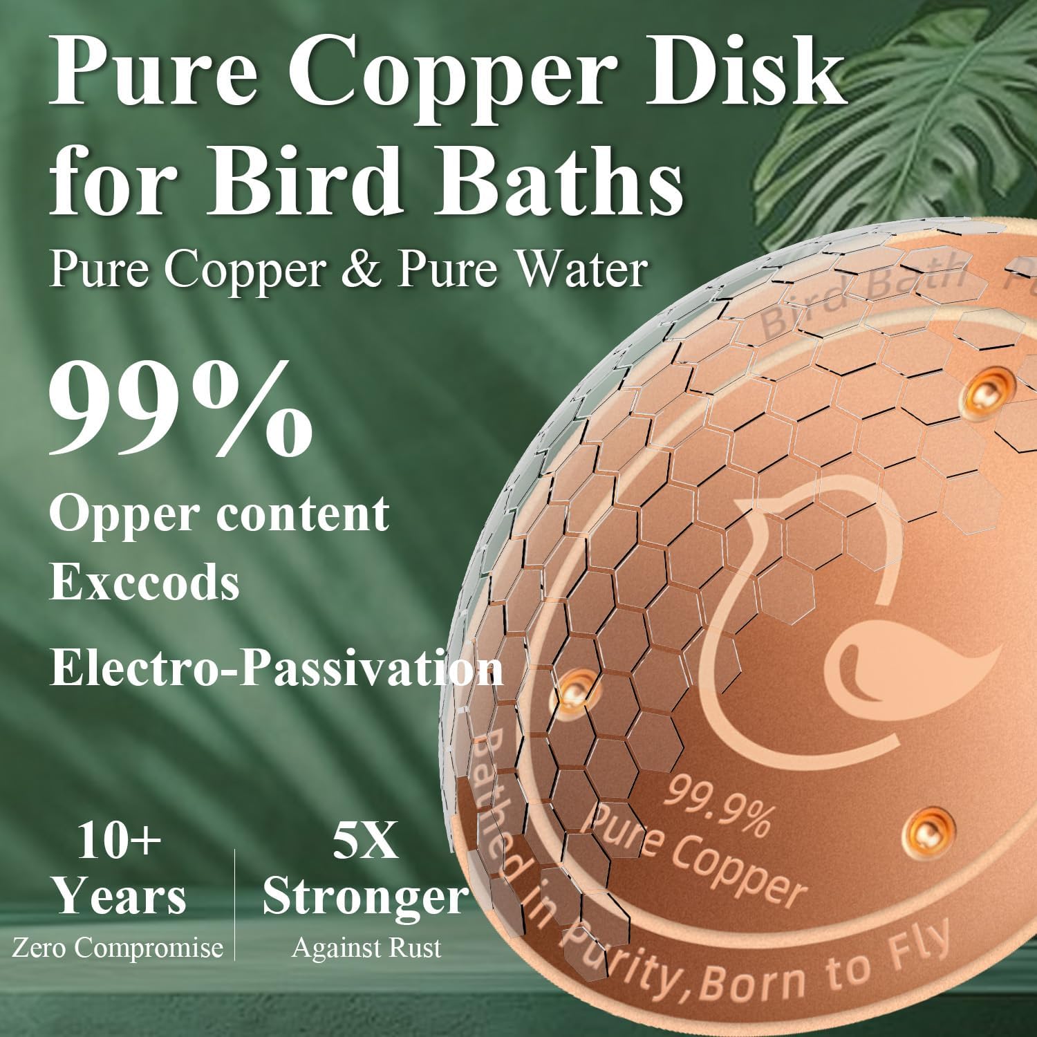 Bird Bath Copper Disk(4-Pack), 4.2" Large Surface Area, Covers 20% More Water Than Standard, Safe & Clean Birdbaths All Year Round, Fits Most Backyard Birdbaths