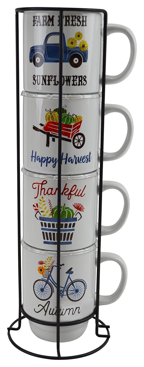 Boston Warehouse Harvest Icons Set of 4 Stacking Mugs with