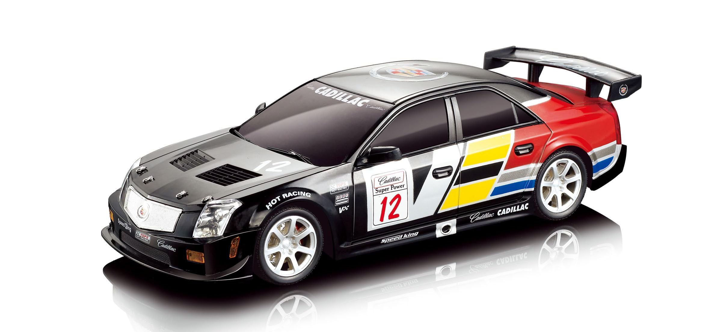 Cadillac CTS‑V RC Race Car – 1:18 Scale 4‑Function Remote Control with Working Head/Tail Lights, Requires 6×AA (Not Included), 3 Color Mix, Gift Window Box – Kids & Collectors Ages 6+