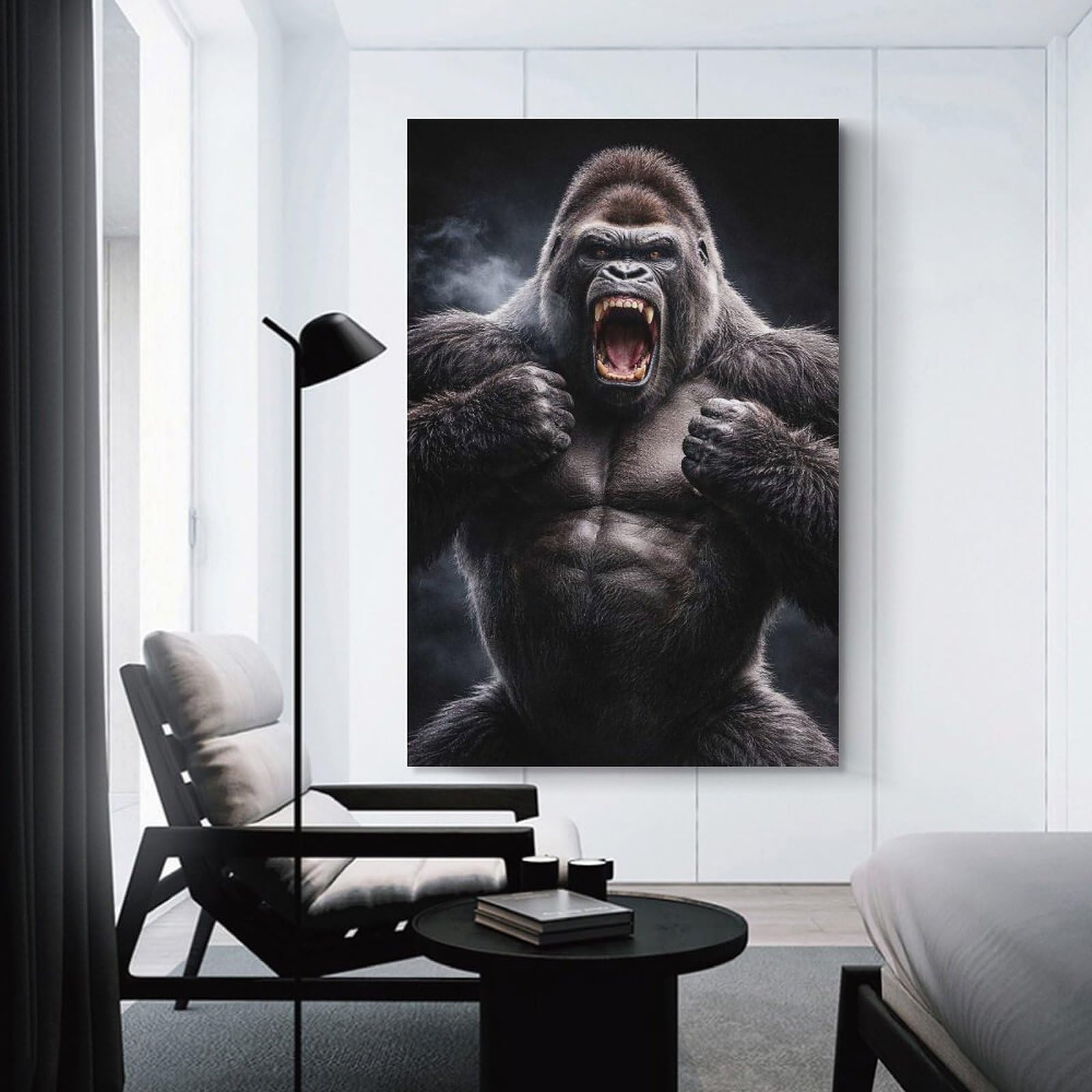 Junmoney Furious Gorilla Roaring Wall Art Print, 24x36inch(60x90cm), for Study, Office Or Focused Interiors, Home Office Artwork with Decorative Appeal