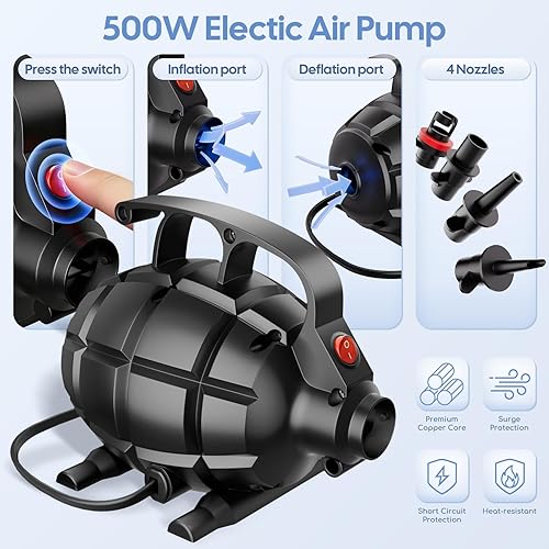 Miniatura 4 de Bomba de aire eléctrica, bomba de colchón de aire portátil de 4 boquillas con bolsa de almacenamiento, infladordeflador de llenado rápido para