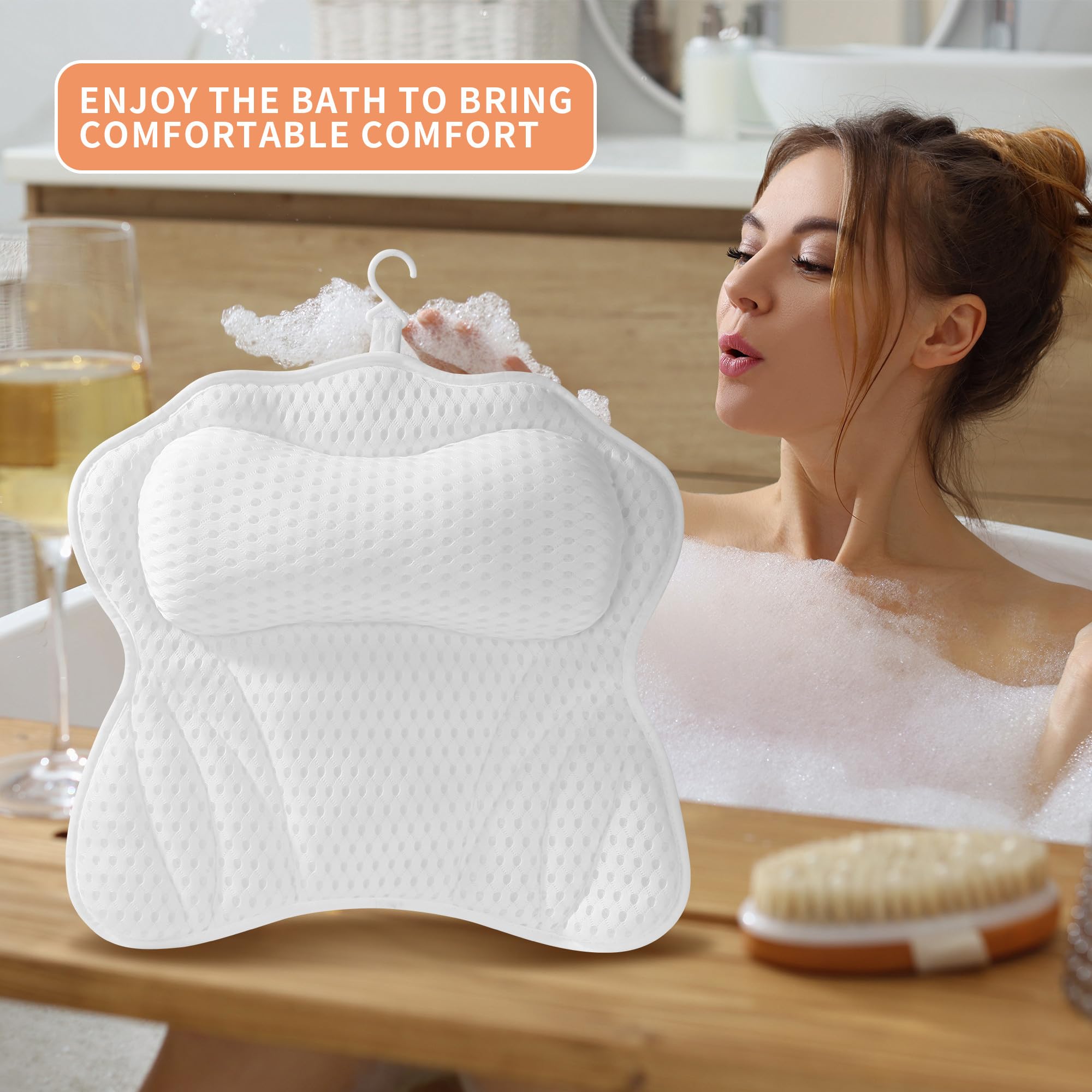 Coussin Baignoire, Coussin de Baignoire,Coussin Baignoire Adulte avec technologie 4D air mesh et avec 6 ventouses antidérapantes, soutient la tête, le cou, le dos, convient à toutes les baignoires (Bl
