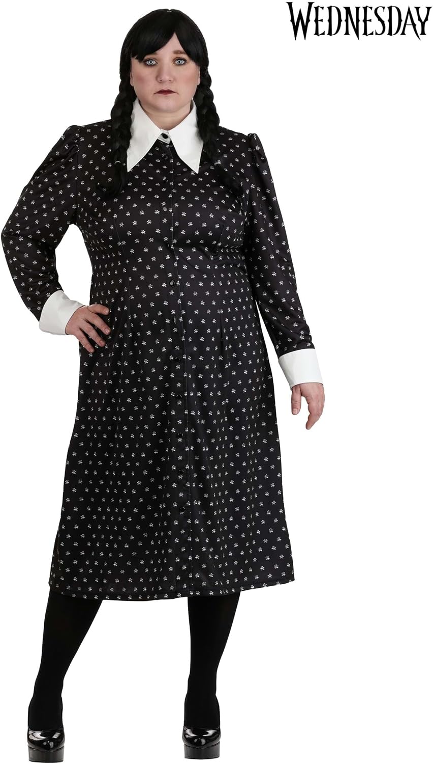Plus Size Wednesday Addams Polka Dot Costume for Women | Halloween Party Outfit | Gothic Movie & TV Show Character Dress