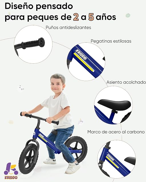 Foto 4 de 7 de KRIDDO Bici sin Pedales para Niños de 2 a 5 Años, Sillín Ajustable, Azul