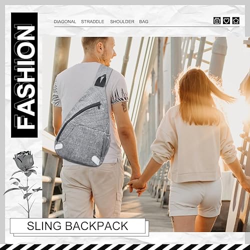 Miniatura 6 de CALACH Mochila bandolera de hombro en el pecho, bolsa cruzada triangular para bicicleta, camping, senderismo, mochila para hombres y mujeres, Gris,