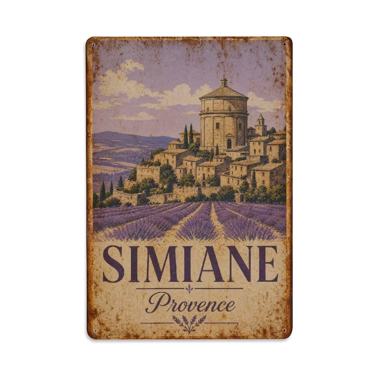 Gead 8X12inch Style Vintage Travel Simiane Provence Rotonde Metal Tin Sign