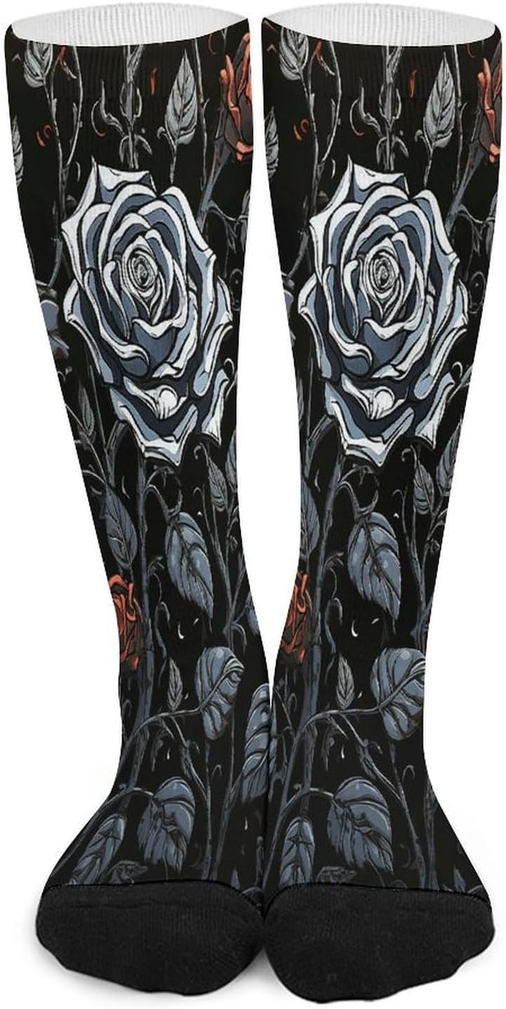 Rose Gothic Compression Socks for Men Women | Funny Novelty Knee High Socks, Breathable Cozy Soft Football Sock, Over The Calf Socks for Casual Work Athletic Sock & Gifts