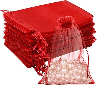 G2PLUS 100 Piezas Bolsas de Organza Rojo Bolsas de Organza Lavanda 13x18CM Bolsas de Organza de Regalo para Boda Favores y Joyas Dulce