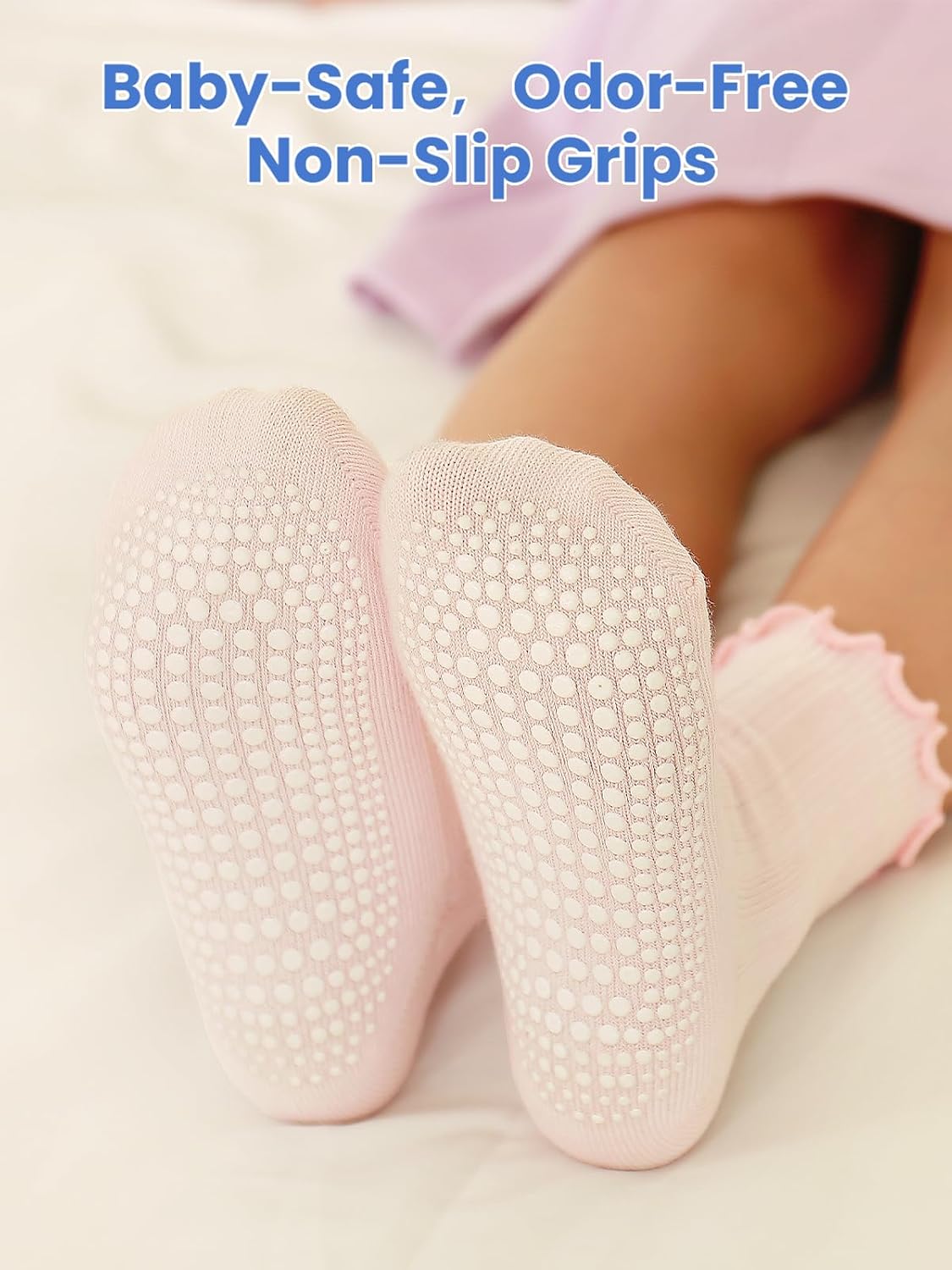 ALLOVIN Baby & Toddler Girls Non-Slip Ruffle Socks, 6 Pairs Soft Cotton Grip Socks – Ideal Gift for Baby Shower & Birthday