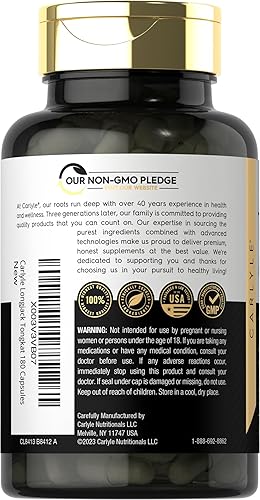 Miniatura 3 de Carlyle Tongkat Ali | 180 cápsulas de liberación rápida | 1,600 mg | Suplemento sin OMG y sin gluten