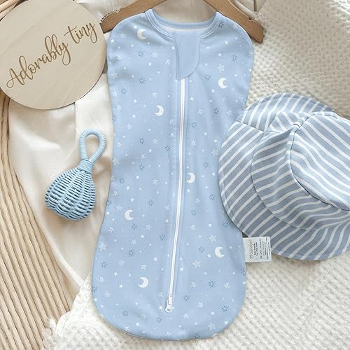 Miniatura 7 de Manta para bebé de 0 a 2 meses, saco de dormir de algodón con cremallera y brazos, mantas para bebés recién nacidos y niños (elefante, luna de