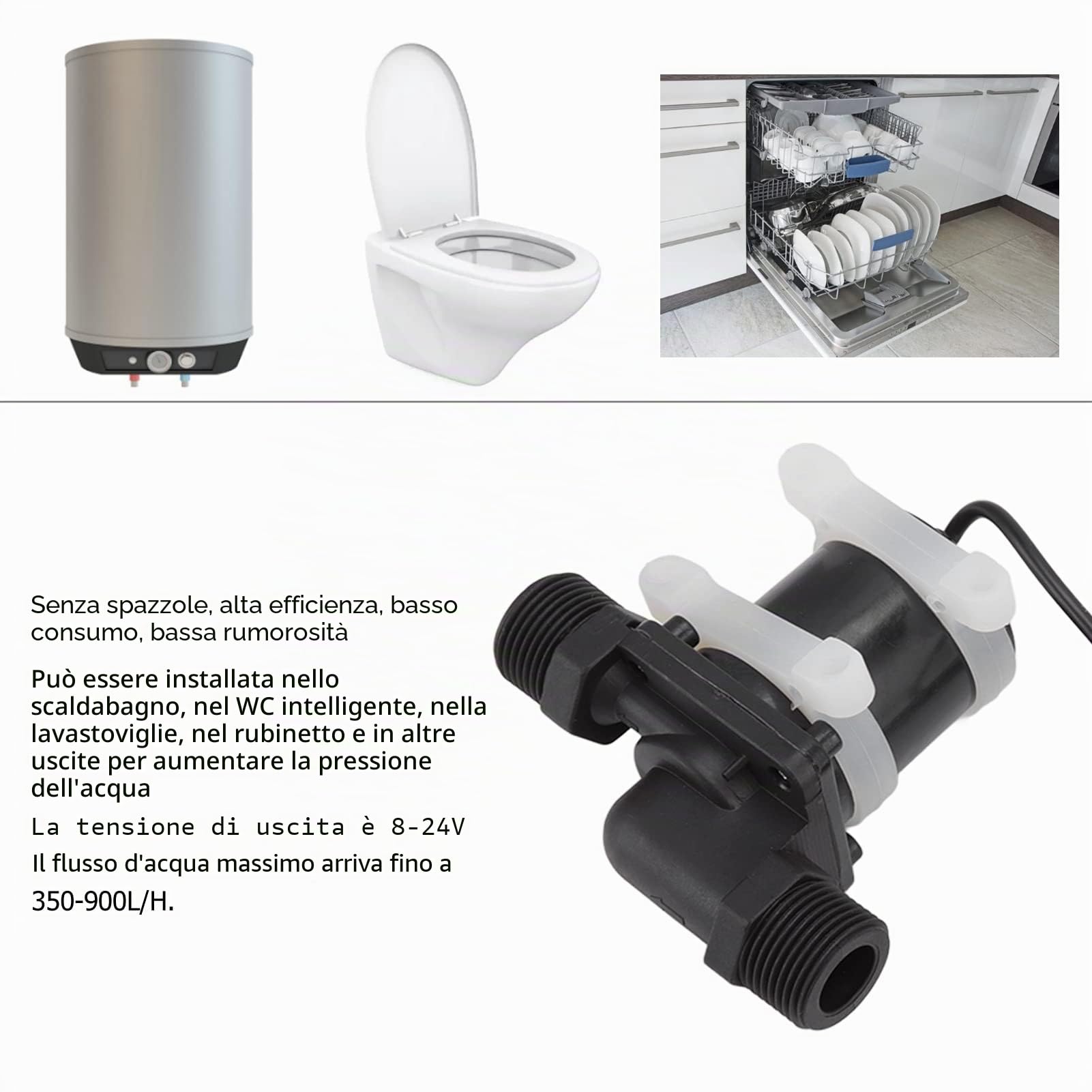 Pompa Booster per Doccia Senza Spazzole, Alta Pressione per Scaldabagno Solare, Efficiente e affidabile, per uso domestico