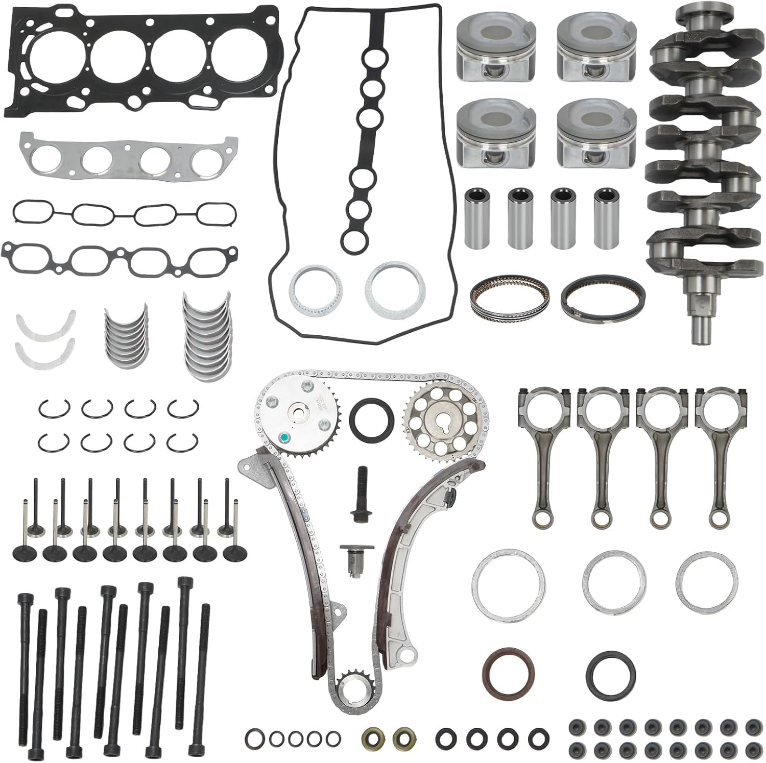 1.8L Engine Rebuild Overhaul Kit with MLS Head Gasket, Bolt Set, Connecting Rods, Bearings & Crankshaft - Compatible with Toyota Celica, Corolla, Matrix 1998-2008 - Replace# 13201-29176, HS26158PT